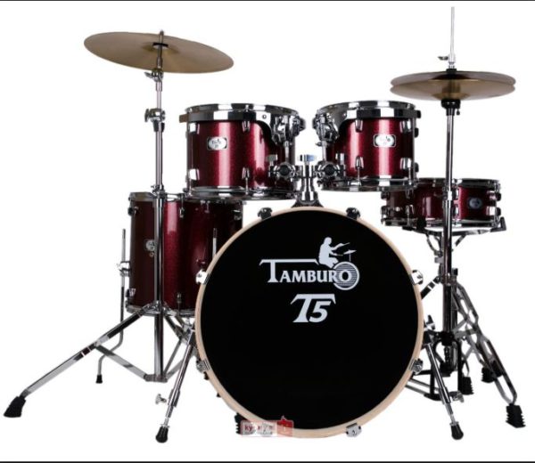 TAMBURO Schlagzeug "T5 Serie" PLUS in red sparkle 20/10/12/14+SD+HW+Cymbals